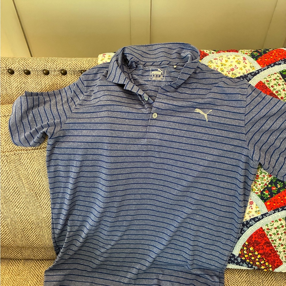 Puma Men's Blue Striped Polo Shirt